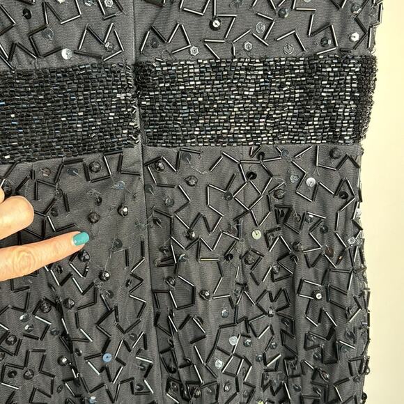 NWT MAC DUGGAL Black Beaded Geometric Embellished Sleeveless A-Line Midi Dress - Picture 9 of 13